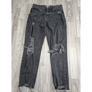 SO Jeans Womens 9 Black High Rise Mom‎ Jean Distressed Ripped Denim Casual